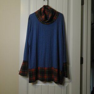Blue Turtleneck with plaid edges 2X